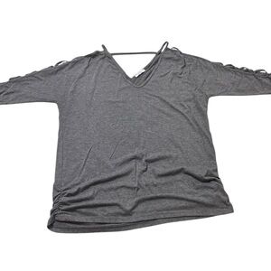 Elesol | Women's Gray V-Neck Cold-Shoulder Tunic Top Size XXL